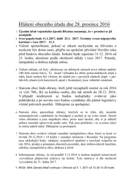 Hlášení obecního úřadu dne 28. prosince 2016