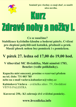 V p&aacute;tek 27. ledna od 17,00 do 19,00 hod.