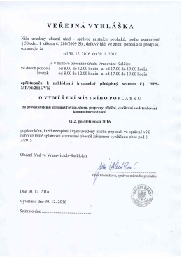 Veřejná vyhláška - hromadný předpisný seznam