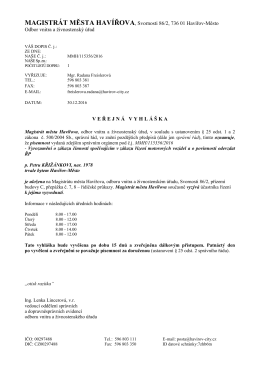 MAGISTRÁT MĚSTA HAVÍŘOVA, Svornosti 86/2, 736 01 Havířov