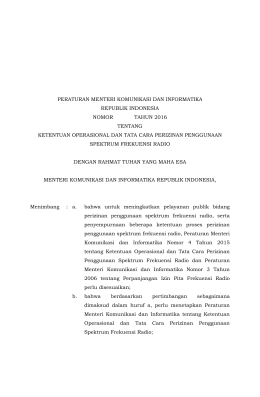 (RPM) tentang Ketentuan Operasional dan Tata Cara Perizinan