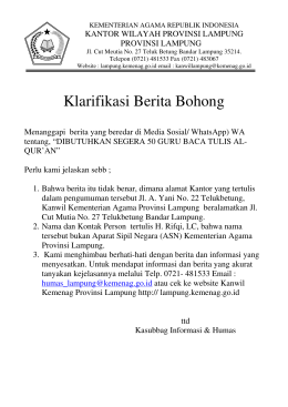 Klarifikasi Berita Bohong - Kanwil Kementerian Agama Prov Lampung