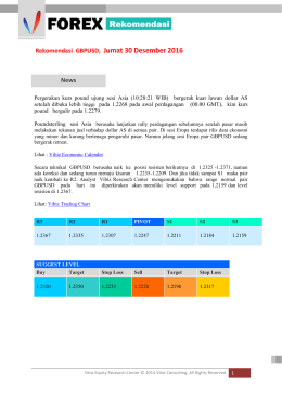 Rekomendasi GBPUSD, Jumat 30 Desember 2016