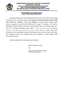 PENGUMUMAN LELANG GAGAL KPP MDN
