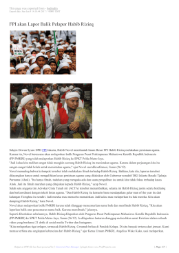 FPI akan Lapor Balik Pelapor Habib Rizieq