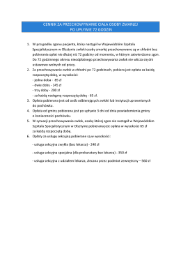 cennik za przechowywanie ciała osoby zmarłej po upływie 72 godzin