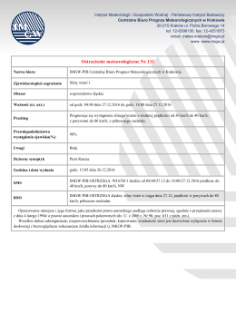 Ostrzeżenie meteorologiczne nr 111 silny wiatr