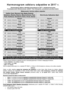 Harmonogram odbioru odpad&oacute;w w 2017 r.