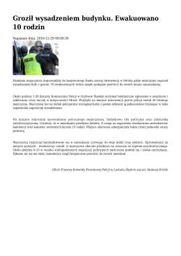 Groził wysadzeniem budynku. Ewakuowano 10 rodzin