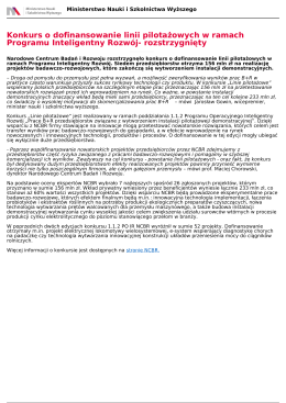 Konkurs o dofinansowanie linii pilotażowych w ramach Programu