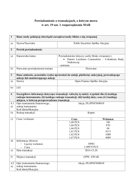 Powiadomienie o transakcjach, o którym mowa w art. 19