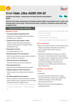 Page 1 Shell Helix Ultra A5/B5 0W-30 Syntetyczny olej silnikowy