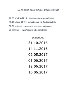 KALENDARZ ROKU SZKOLNEGO 2016