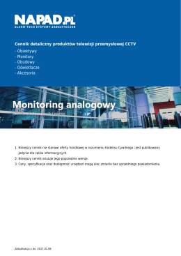 Cennik detaliczny produktów telewizji przemysłowej CCTV