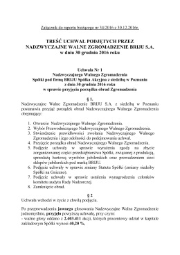 TREŚĆ UCHWAŁ PODJĘTYCH PRZEZ