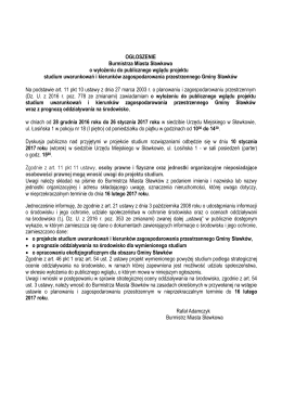 OGŁOSZENIE Burmistrza Miasta Sławkowa o wyłożeniu do