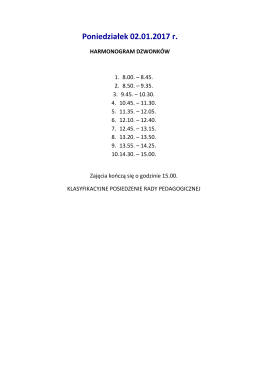 Harmonogram dzwonków w dniu 02.01.2017w dniu 02.01.2017