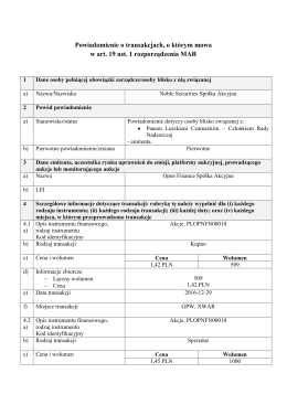 Powiadomienie o transakcjach, o którym mowa w art. 19 ust. 1
