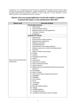 Obszary nauk oraz przyporządkowane im kierunki studi&oacute;w