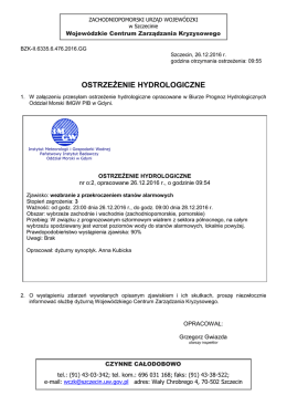 ostrzeżenie hydrologiczne - Zachodniopomorski Urząd Wojewódzki