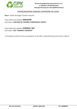 HARMONOGRAM ODBIORU ODPADÓW NA 2016r.