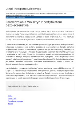 Parowozownia Wolsztyn z certyfikatem bezpieczeństwa