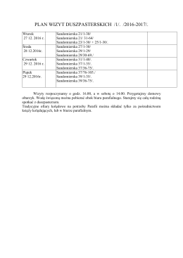 PLAN WIZYT DUSZPASTERSKICH /1/. /2016