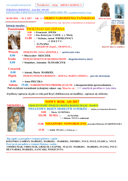 Intencje Mszy Świętych od dnia 26.12.2016 r. do dnia 01.01.2017 r.