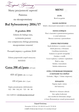 Sylwester 2017 - Zajazd Gościnny