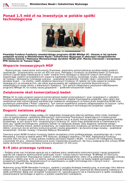 Ponad 1,5 mld zł na inwestycje w polskie sp&oacute;łki technologiczne