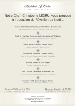 Menus de Fêtes de Fin d`Année - Hostellerie Le Cèdre de Beaune