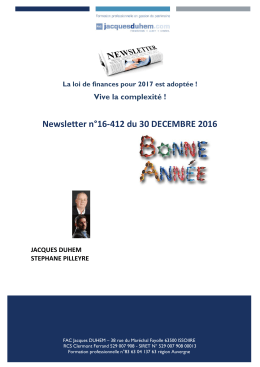 Newsletter n°16-412 du 30 DECEMBRE 2016