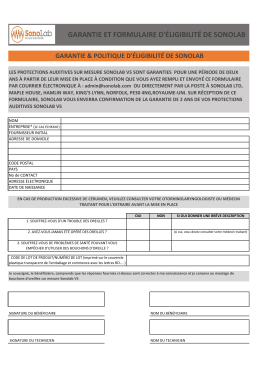 GARANTIE ET FORMULAIRE D`&Eacute;LIGIBILIT&Eacute; DE SONOLAB