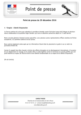 Point de presse du 29 d&eacute;cembre 2016