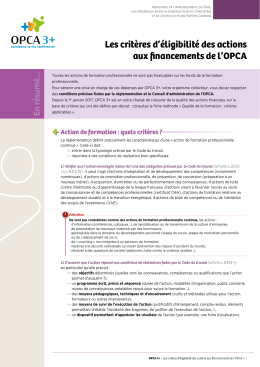 Les critères d`éligibilité des actions aux financements de