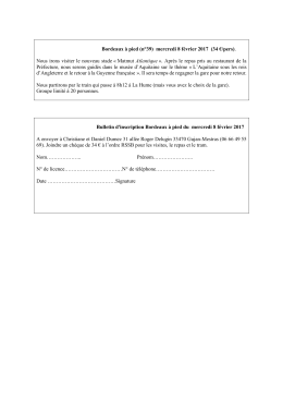 Bordeaux &agrave; pied (n&deg;39) mercredi 8 f&eacute;vrier 2017 (34 &euro;/pers).