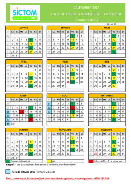 CALENDRIER 2017 COLLECTE ORDURES MENAGERES ET TRI