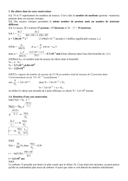 Exercice 3 Du chlore dans l`eau