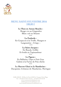 MENU SAINT-SYLVESTRE 2016 100,00 &euro;