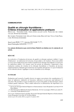 Qualité en chirurgie thyroïdienne : Critères d`évaluation et