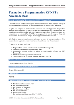 Formation : Programmation C#.NET : Niveau de Base