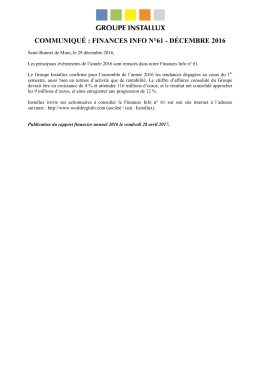 Communiqu&eacute; - Finances Info n&deg; 61 - d&eacute;cembre 2016