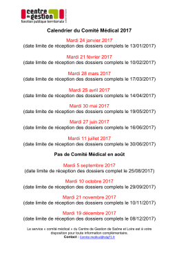 Calendrier du Comit&eacute; M&eacute;dical 2017