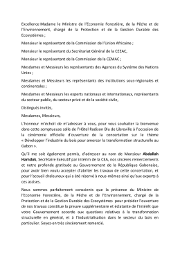 Excellence Madame le Ministre de l`Economie Forestière, de la