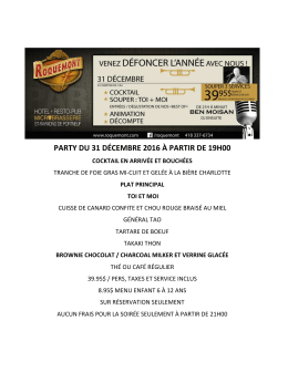 PARTY DU 31 DÉCEMBRE 2016 À PARTIR DE 19H00