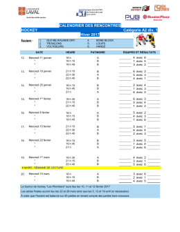 CALENDRIER DES RENCONTRES HOCKEY Catégorie A2