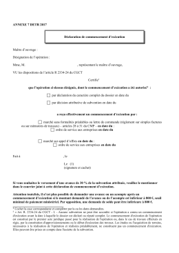 Déclaration de commencement d`exécution de l`opération