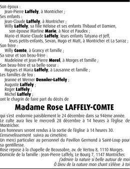 Madame Rose LAFFELY-COMTE