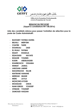 RESULTAT DU TEST ECRIT (Appel à candidature RH 158/2016