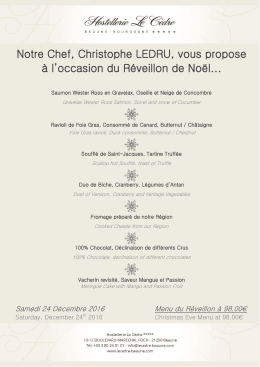 Menu du Réveillon de Noël - Hostellerie Le Cèdre de Beaune